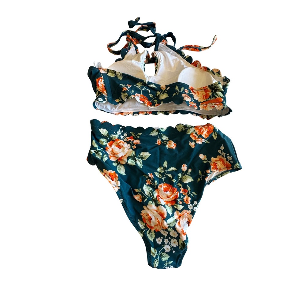 Cupshe Floral High Waisted‎ Bikini Set Halter Neck Two Piece Swimsuit - Picture 3 of 4